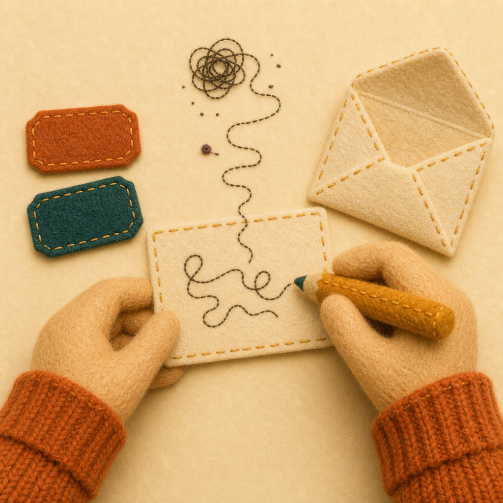 Hands write a dilemma note with a felt pencil next to two option tags.